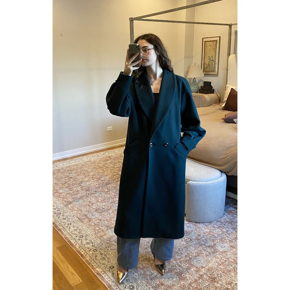 Liz Baker Essentials Jewel Tone Green Long Wool Coat Size 14P